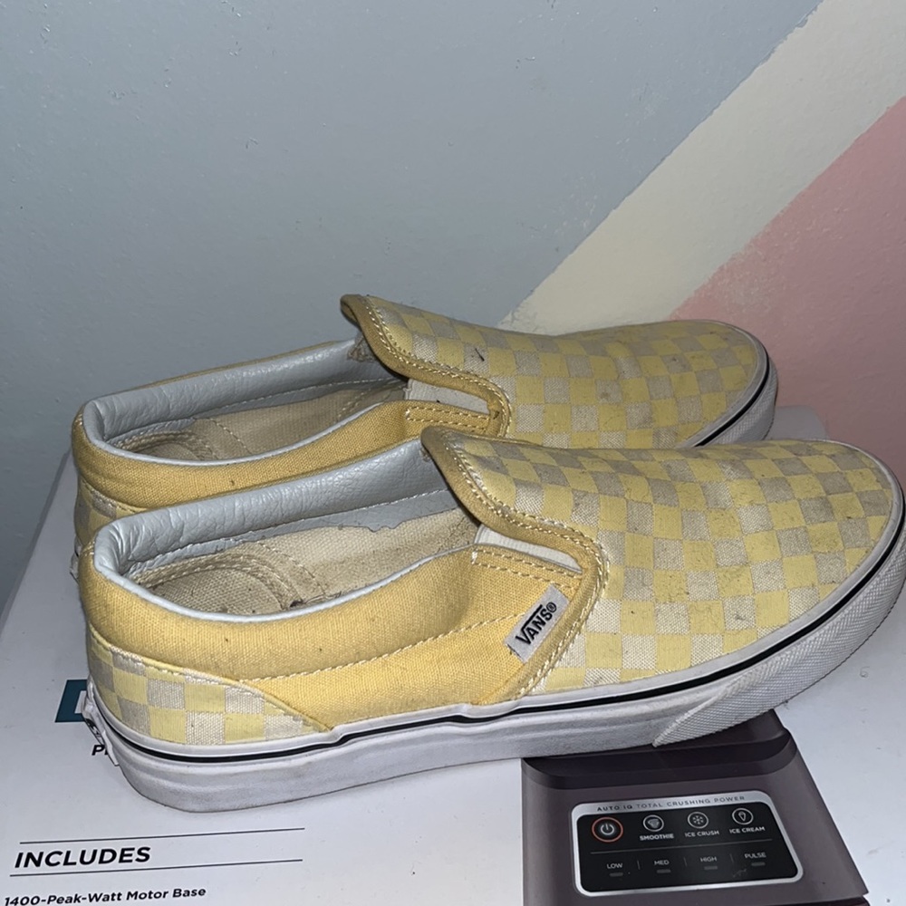 Yellow Checkered Slip On Vans| MENS 5.5 / WOMENS 7